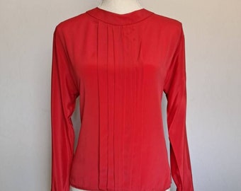 Vintage 1980's Glances Red Front Pleat Long Sleeve Blouse M/L