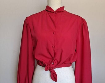 Vintage Late 1970's Ship'n Shore Designer Collection Red Long Sleeve Peter Pan Collar Blouse Medium