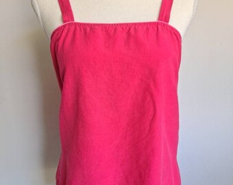 Vintage 1970's Hot Pink Linen Camisole Sleeveless Cropped Tank S-M