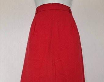 Vintage Late 1960's Early 1970's Bright Red Lightweight High Waist Skirt 27" Waist