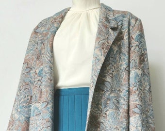 Vintage 1980's 1990's Pykettes Teal Skirt and Floral Blazer Suit Set 28" Waist