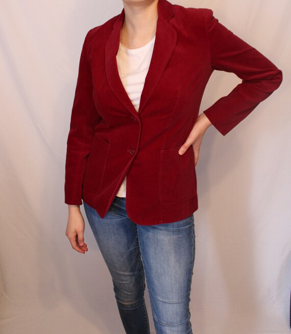 Vintage 1960's Wine Red Velvet Trissi Blazer, Lig… - image 2