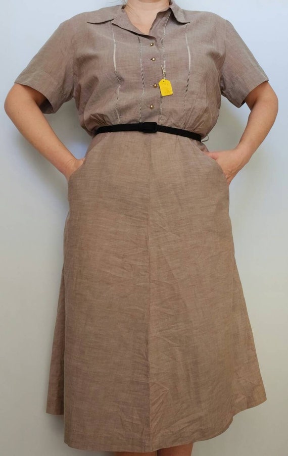 Vintage 1940's - 1950's Cotton Town Taupe Brown S… - image 1