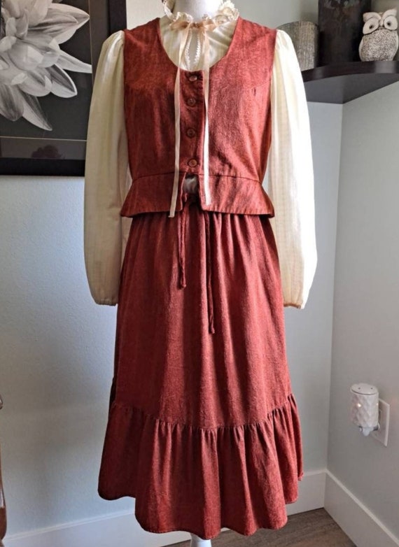 Vintage 1970's Prairie Hippie Dress with Peplum V… - image 2