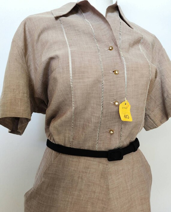 Vintage 1940's - 1950's Cotton Town Taupe Brown S… - image 5