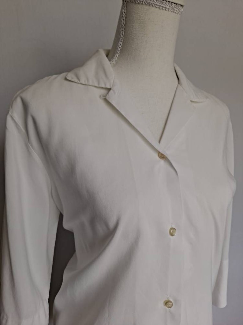 Vintage Solid White 1970's Dearborn Blouse 3/4 Sleeves Medium image 3