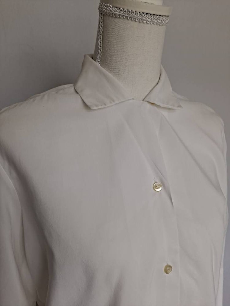 Vintage Solid White 1970's Dearborn Blouse 3/4 Sleeves Medium image 5