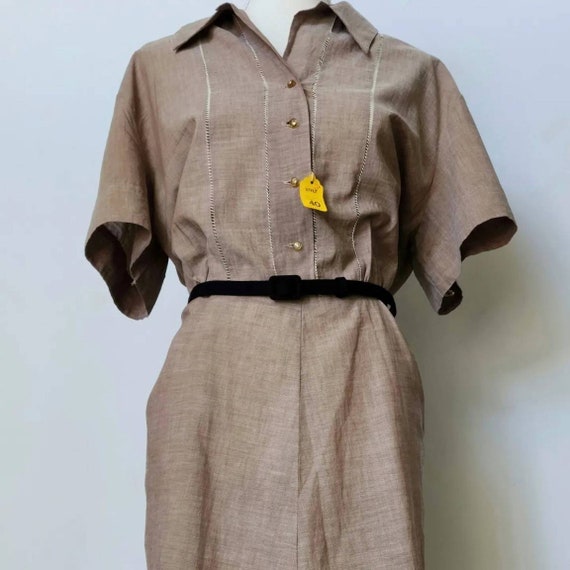 Vintage 1940's - 1950's Cotton Town Taupe Brown S… - image 4