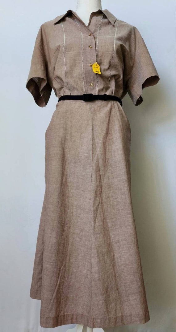 Vintage 1940's - 1950's Cotton Town Taupe Brown S… - image 3