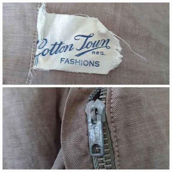 Vintage 1940's - 1950's Cotton Town Taupe Brown S… - image 9