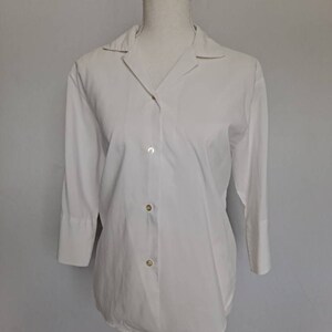 Vintage Solid White 1970's Dearborn Blouse 3/4 Sleeves Medium image 2