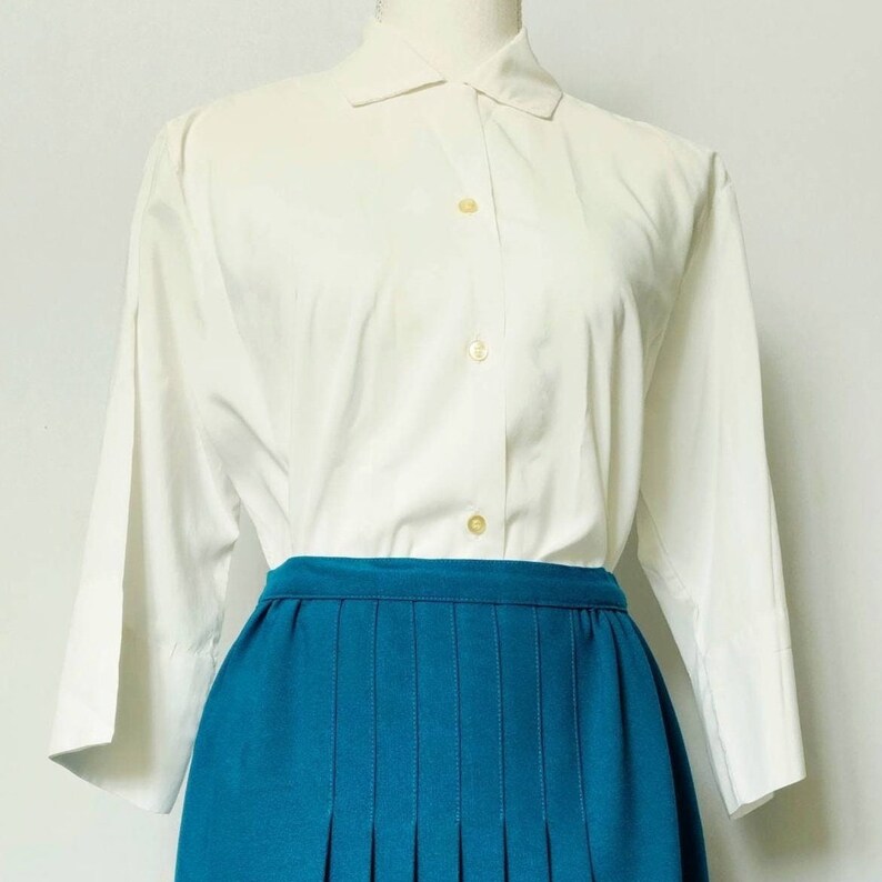 Vintage Solid White 1970's Dearborn Blouse 3/4 Sleeves Medium image 1