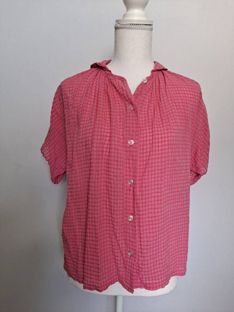 Vintage 1970's Hot Pink Check Cotton Short Sleeve Blouse - Etsy