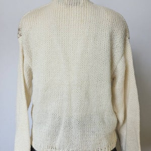 Vintage 1990's Slouchy Handknit Allison Brittney Ivory Cardigan Butterflies Flowers image 4