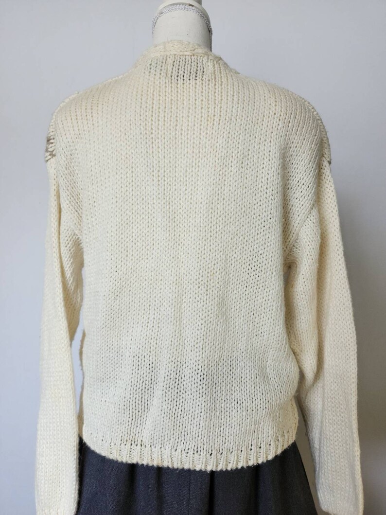 Vintage 1990's Slouchy Handknit Allison Brittney Ivory Cardigan Butterflies Flowers image 4