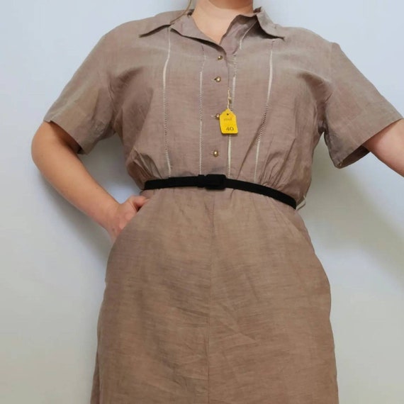 Vintage 1940's - 1950's Cotton Town Taupe Brown S… - image 2