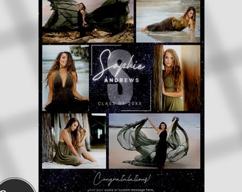 Senior Year Ad Template, 6-Photo Full Page Yearbook Announcement Template with Initials and Dedication Printable Graduation Ads DIY Canva