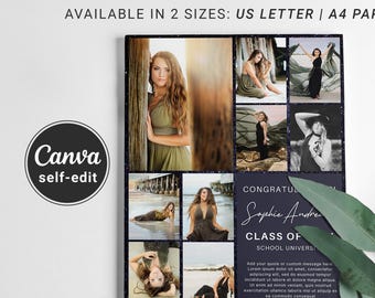 Full Page Yearbook Ad Template, Graduation Tribute Ad Design Canva Editable Template Instant Digital Download 9 Photos Edit Printable Ad DIY