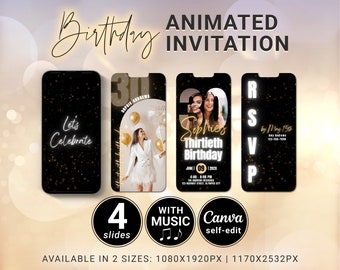 13 Going on 30 Digitale Einladung, 30 Geburtstag animierte Glitter Gold Einladung, Bday Party at Thirty Video Invite mit Musik, Canva DIY