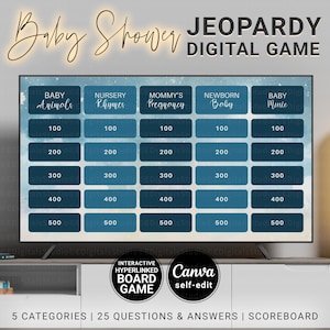 Baby Shower Jeopardy Game, Custom Starry Night Sky Theme Question and Answer Hyperlinked Game Slides,  Fun Digital Baby Trivia Quiz Template