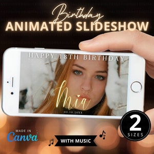 Canva Slideshow Template, 18th Birthday Animated Gold Photo Slideshow Templates, 1-Minute Watch Celebrant Photos Presentation with Music DIY