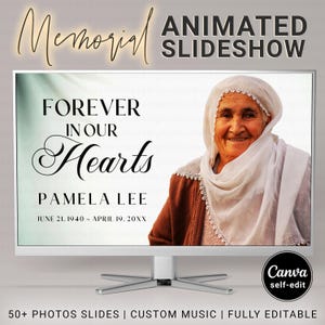 Funeral Slideshow Template Powerpoint, White Cloth Animation Background Memorial Photo Slides Video, Editable Celebration Life Tribute Canva