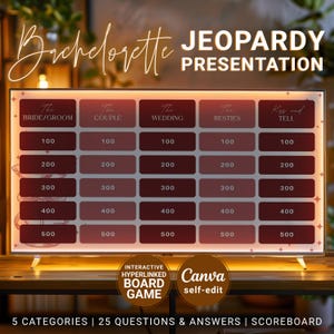 Bachelorette Jeopardy Canva, Girls Bach Club Custom Q & A Trivia Game for Bridal Party, Hyperlinked Interactive Game Slides Digital Download