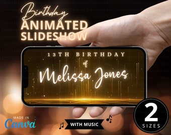 Canva Birthday Slideshow Template, 30th Bday Party Animated Gold Photo Presentation Template, Anniversary Picture Slides Video Music Show