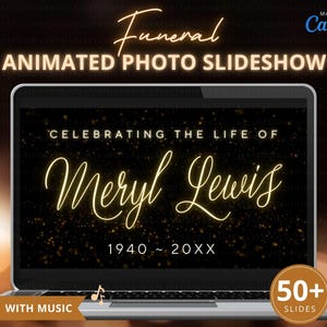 Funeral Photo Slideshow Template, Black and Gold Celebration of Life Video Tribute Slides, In Loving Memory Memorial Presentation Canva DIY