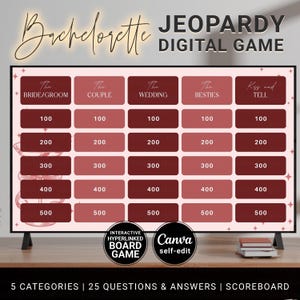 Bachelorette Jeopardy Game Template, Bridal Party Editable Q&A 50+ Slides Presentation, Hyperlinked Bach Girls Party Games Digital Download