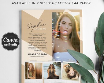 Editable 4-Photo Minimalist Senior Yearbook Ad Template, Photo Collage, Canva Printable (US Letter, A4 Size) (Digital Download)