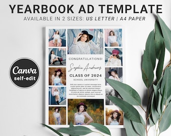 Senior Yearbook Ad Quarter Page | High School Graduation Announcement Editable Canva Template, Custom Instant Digital Download Printable DIY