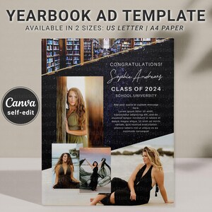 Starry Navy Custom Senior Yearbook Ad Page, Graduation Ads Template Editable University and Graduate Photos Full Page Tribute Canva Download