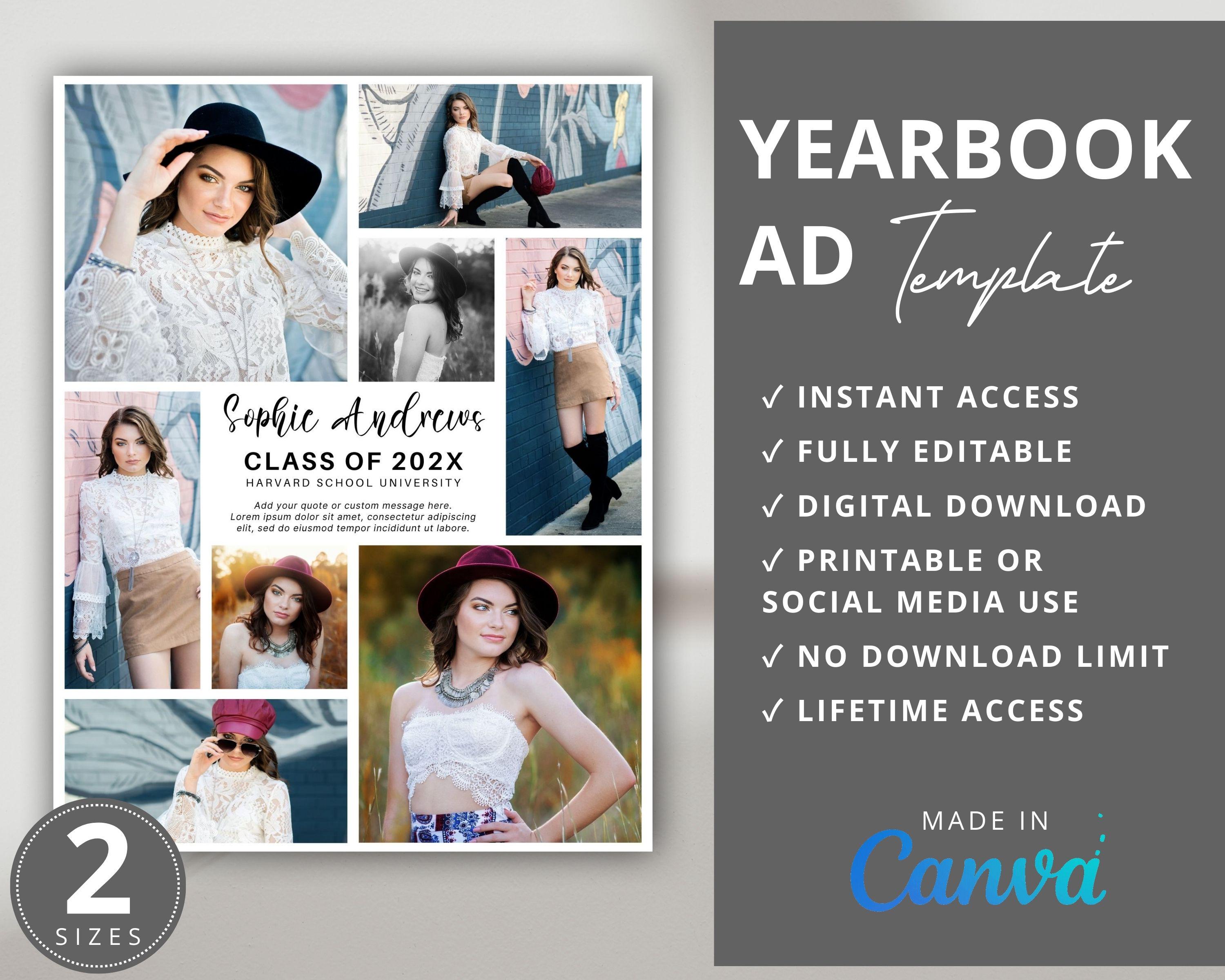 Sample Grad Ad Yearbook Ad Page, Editable 9-photo Minimalist Grad Ads Full Page ...