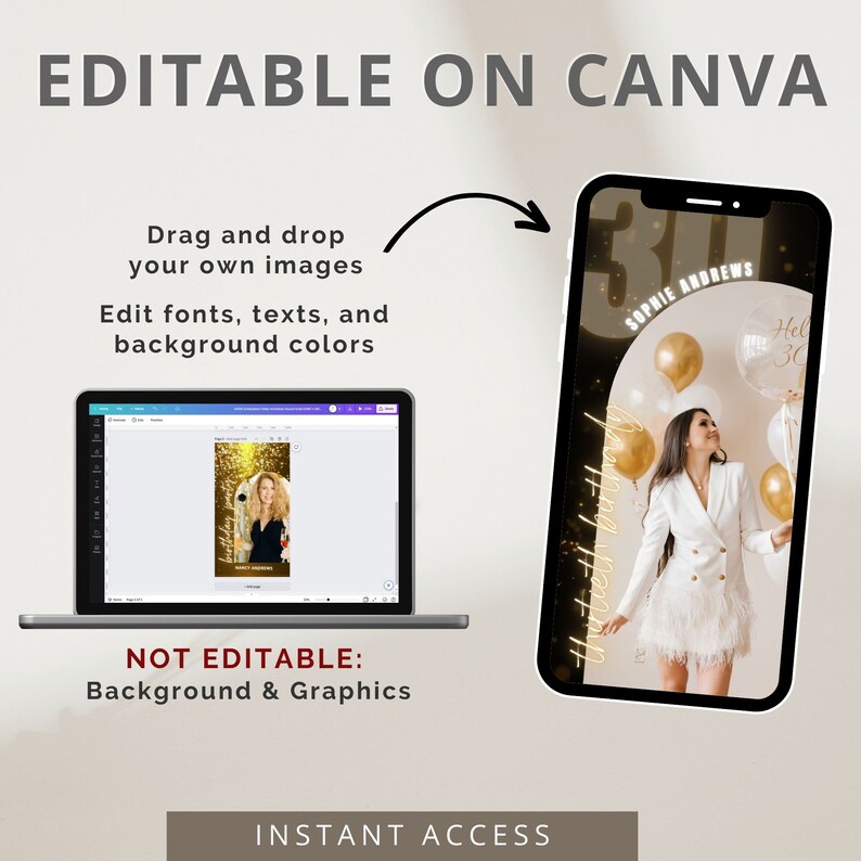 50th Birthday Invitation Video Canva Self Edit Template Instant Digital