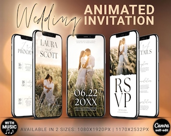 Animated Wedding Invitation Template, Minimalist Mobile Invite, Canva Editable (Digital Download), M01