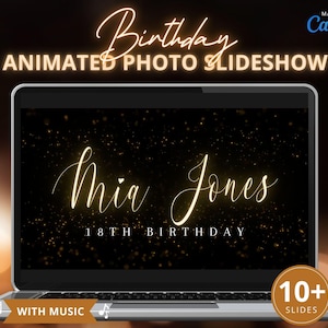 Animated Custom Photos and Videos Birthday Slideshow Template Canva, 18th Bday Party Presentation Slides with Music MP4 Video Download DIY