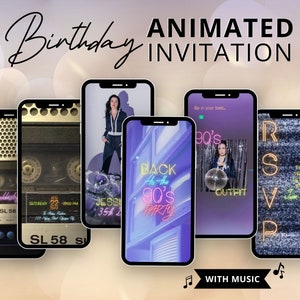 90s Hip Hop Party Invitation, Throwback Birthday Animated Invitation, Custom Photo and Music Retro Theme Bday Digital Evite Templates CANVA