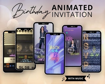 90s Hip Hop Party Invitation, Throwback Birthday Animated Invitation, Custom Photo and Music Retro Theme Bday Digital Evite Templates CANVA