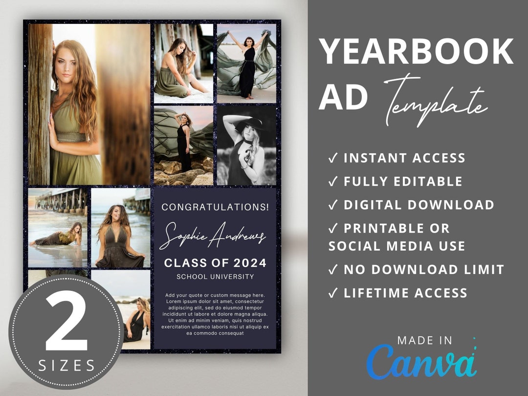Yearbook Grad Pages. Example Galactic Yearbook Ad Template, Senior Graduate Canva Layout Editable ...