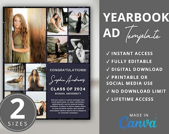 Galactic Yearbook Ad Template, Senior Graduate Canva Layout Editable, Year Book Full Page 9-Photo Layout for High School Graduates