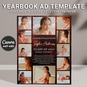 Senior Ad Template, High School Elementary or College Graduation Yearbook Announcement, 12-Photo Collage Self Edit Canva Digital Download