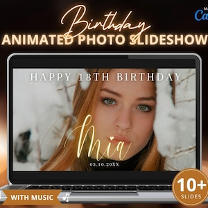 Birthday Video Slideshow with Music, 18th Bday Party Custom Photos Presentation Gift for Girls, Editable Canva Slides Show for Guests DIY