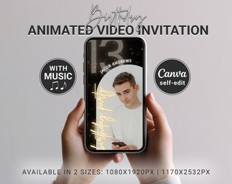 16th Birthday Invitation for Boys | Animated Video Invite for Teens Party Editable Photos and Music Canva Template DIY Digital Download G01
