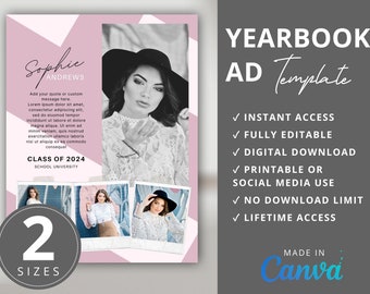 Graduation Ad | Senior Yearbook Ads Photo Collage Tribute Page Editable Template, Custom Year Book Dedication Full Page Printable Canva DIY