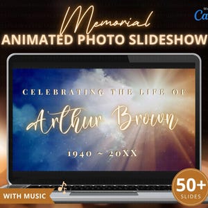 Funeral Slideshow Template with Music, Heavenly Blue Sky Animated Photos Celebration of Life Tribute Template with Custom Audio Presentation