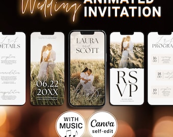 Minimalist Wedding Video Invitation with RSVP, Custom Photo (Canva Download) M01