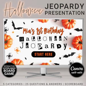 Jeopardy Game Birthday, Fall or Halloween Trivia Game Editable Questions and Answers Presentation Templates, Canva Digital Download
