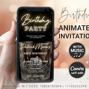 Mens 30th Bday Invite, Animated Beer Drink Cheers to 30 Years Birthday Surprise Video Invitation, Editable Template Canva DIY with Photo DIY