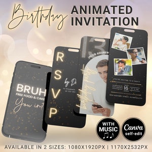 13th Birthday Invitation Video, BRUH 13th Bday Party Animated Invite with Pictures & Music, Teen Boy Editable Video Evite Canva Download G01